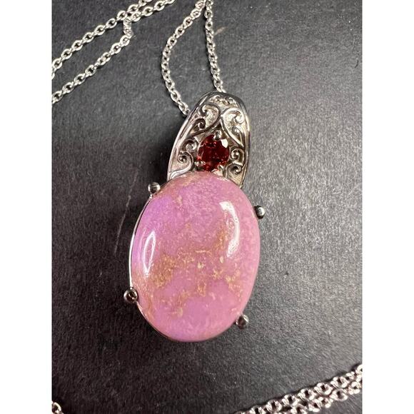 NEW Phosphosiderite and garnet stainless steel pendant 20 inch necklace - Picture 2 of 9